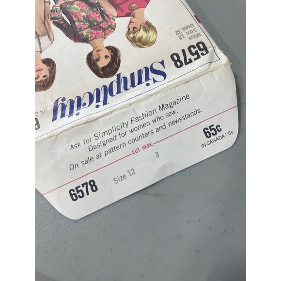 Simplicity 6578 Sewing Pattern Size 12 Misses One Piece Dress Vintage 60s UNCUT - Picture 4 of 7
